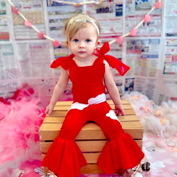 New York Couture Handmade Baby Toddler 
CLOUDS Tie Straps Bellbottoms Jumpsuit - Picture 1 of 7